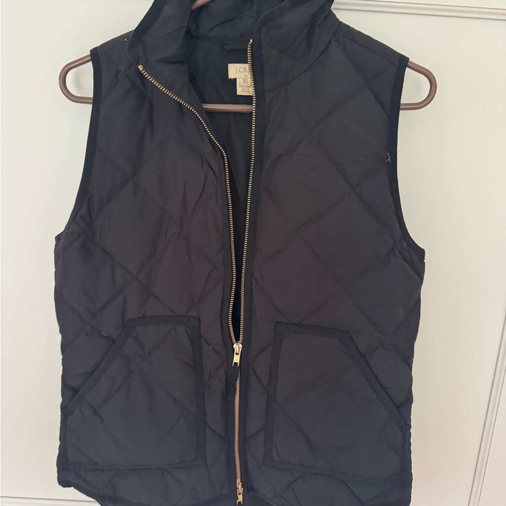 J.Crew Black Quilted Puffer Vest Gold Zip XS Preppy Classic